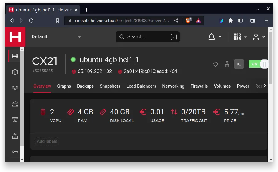 This is what the control center of our new VM looks like
