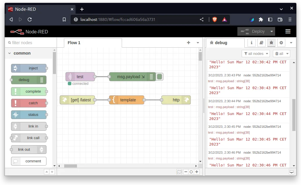 We Can Also Access the Forwarded Node-RED Instance in the Host Browser and Do Things
