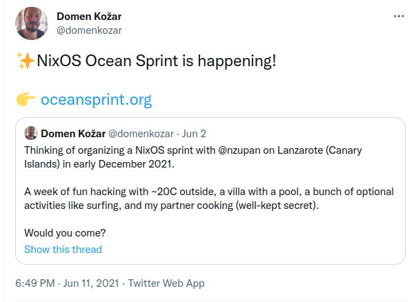 Oceansprint Announcement on Twitter