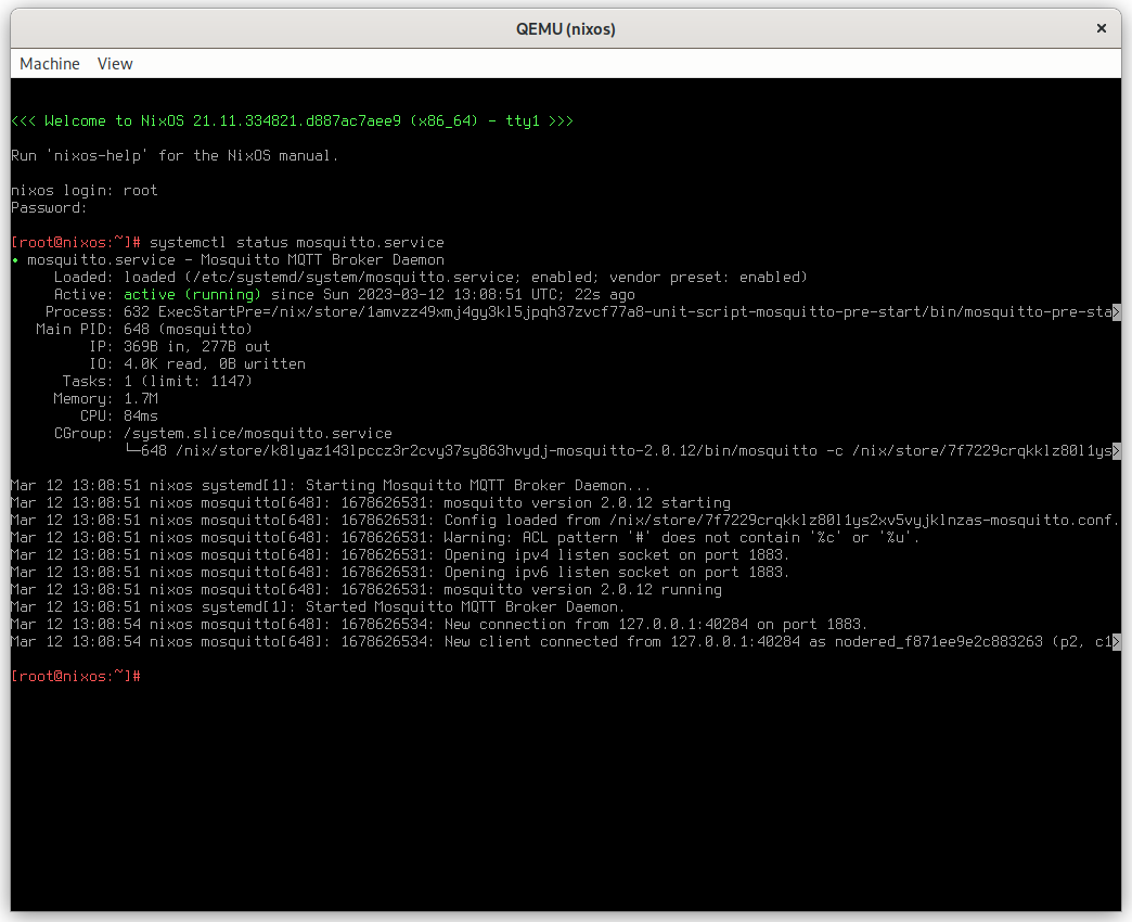 Screenshot of our Freshly Created and Started Mosquitto-Node-RED VM